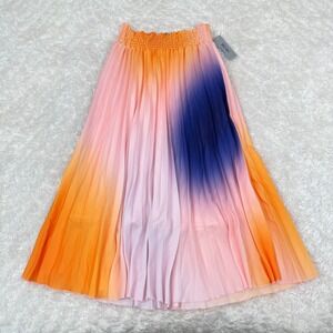 WDNY NWT M Pleated Skirt Ombre Midi Smocked Waist Casual Party Boho Hippie